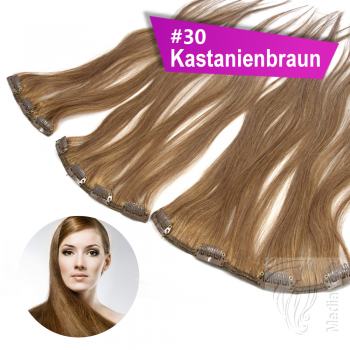 STARTER SET Clip In 3 Teile 9 Clips 60cm 55g #30 Kastanienbraun + 4 Clips