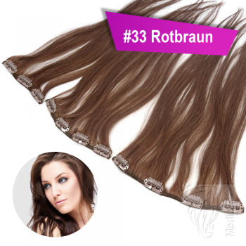 STARTER SET Clip In 3 Teile 9 Clips 45cm 55g #33 Rotbraun + 4 Clips