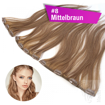 Clip In Single Haarteil Echthaar 45cm 18 cm breit mit 4 Clips #8 Mittelbraun